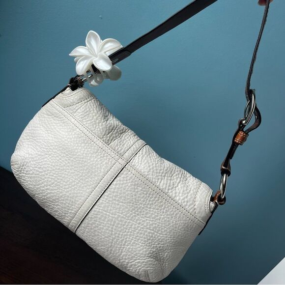 COACH White Brown Y2K Hampton SoHo Flap Baguette Hobo Mini Bag 13105 - Picture 8 of 15